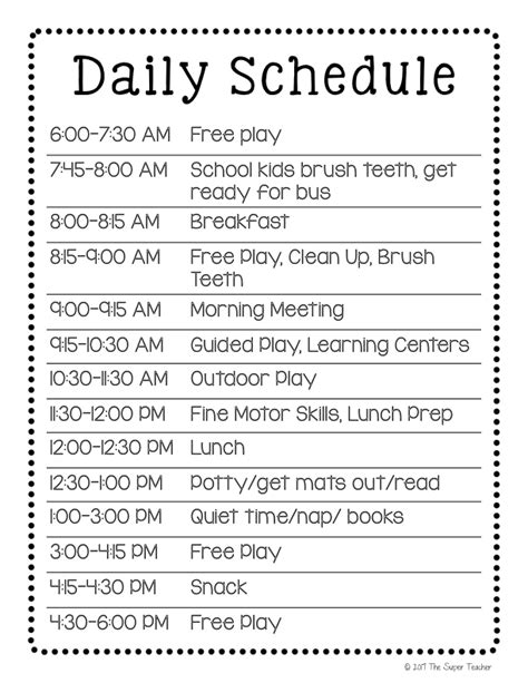 Free Printable Daycare Schedule